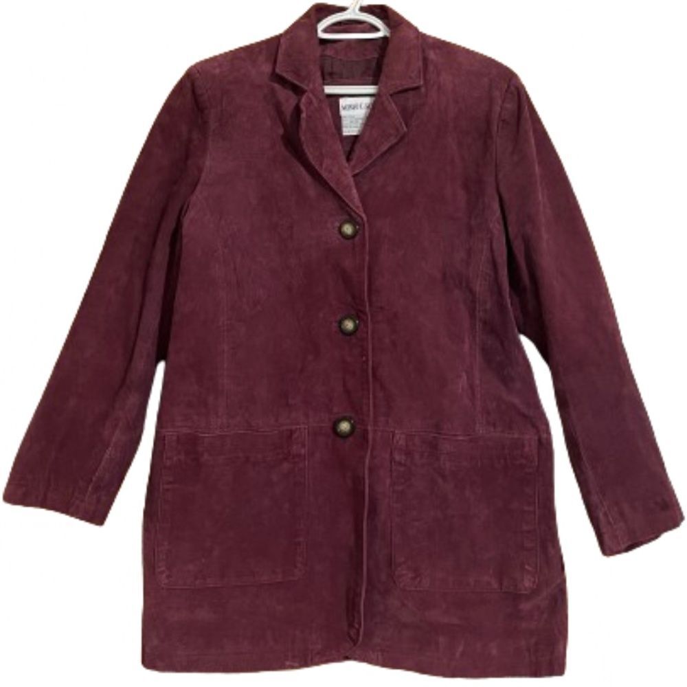 Michael Mims Kathy Cole 100% Genuine Leather Mid Length Burgundy Coat Sz-M/L